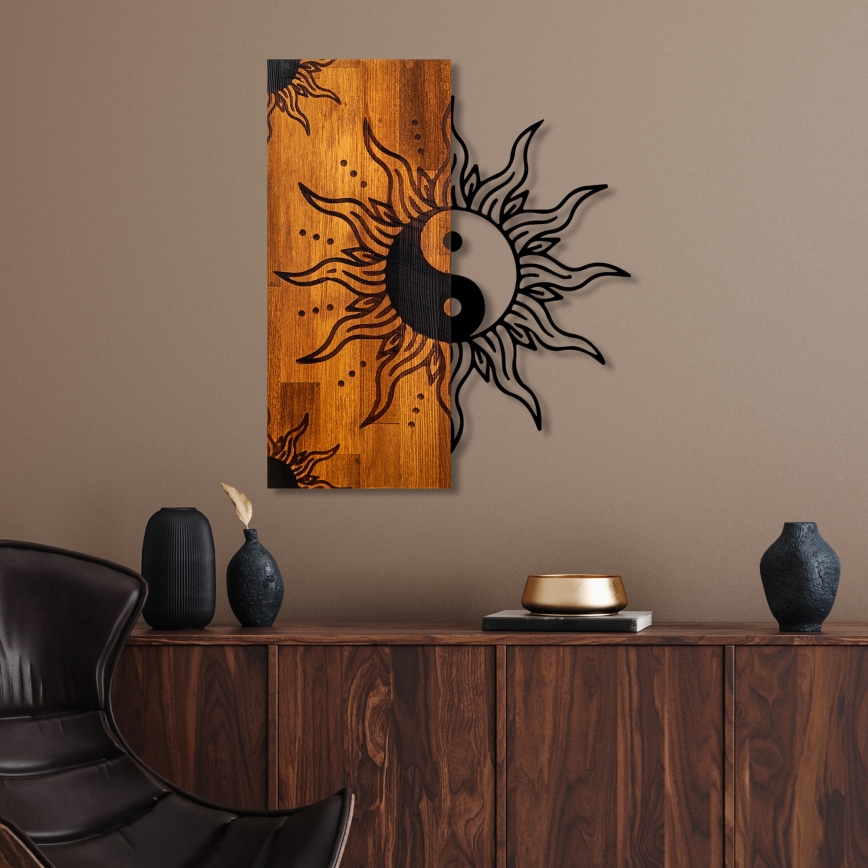 Wall decoration 50x58 cm jin jang wood/metal