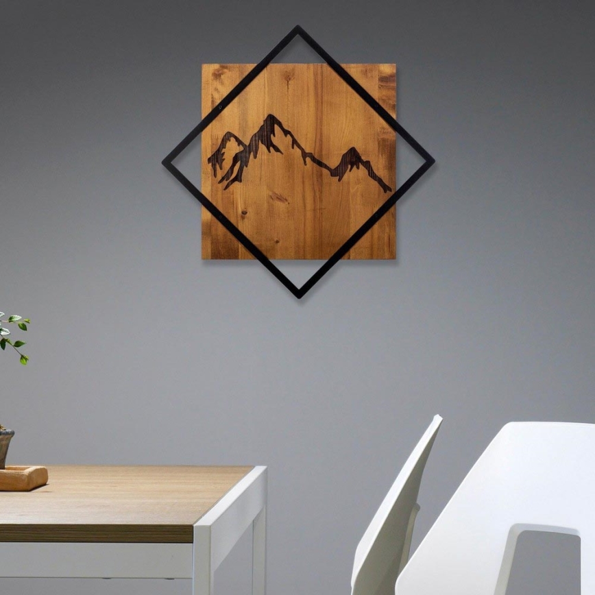 Wall decoration 54x54 cm mountains wood/metal