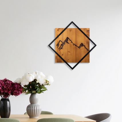 Wall decoration 54x54 cm mountains wood/metal