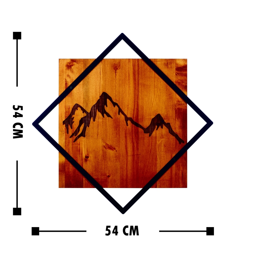 Wall decoration 54x54 cm mountains wood/metal