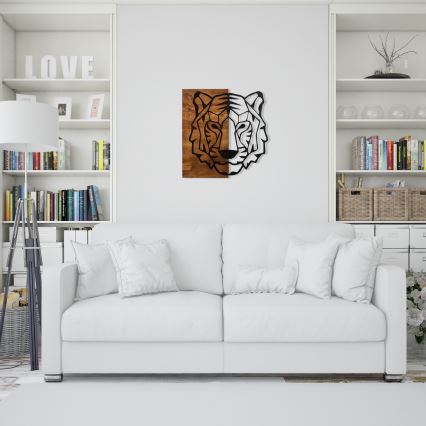 Wall decoration 56x58 cm tiger wood/metal