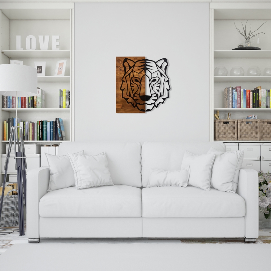 Wall decoration 56x58 cm tiger wood/metal