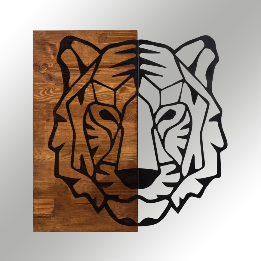 Wall decoration 56x58 cm tiger wood/metal