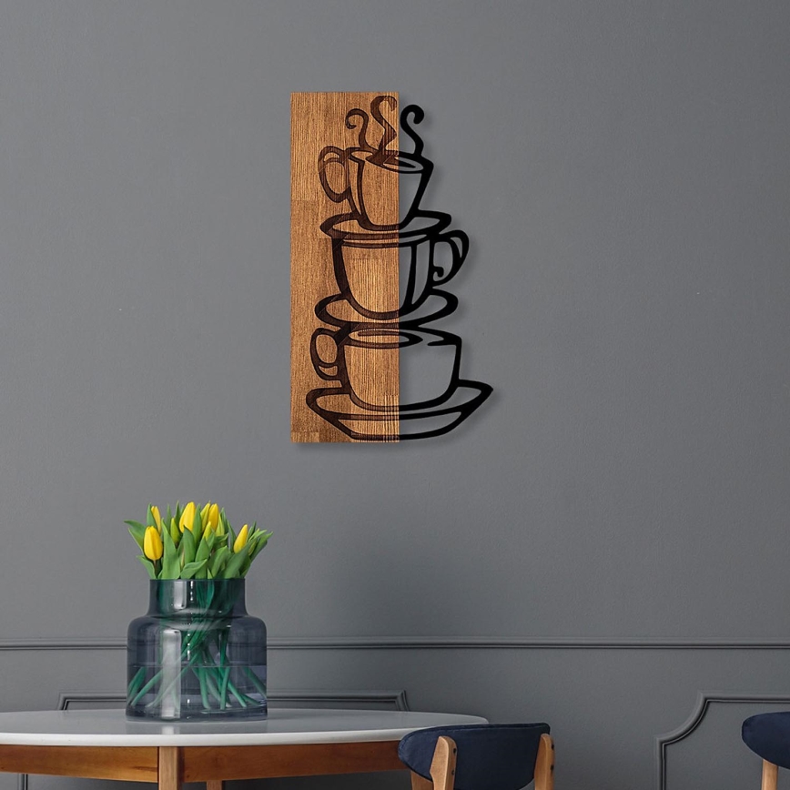 Wall decoration 58x34 cm cups wood/metal