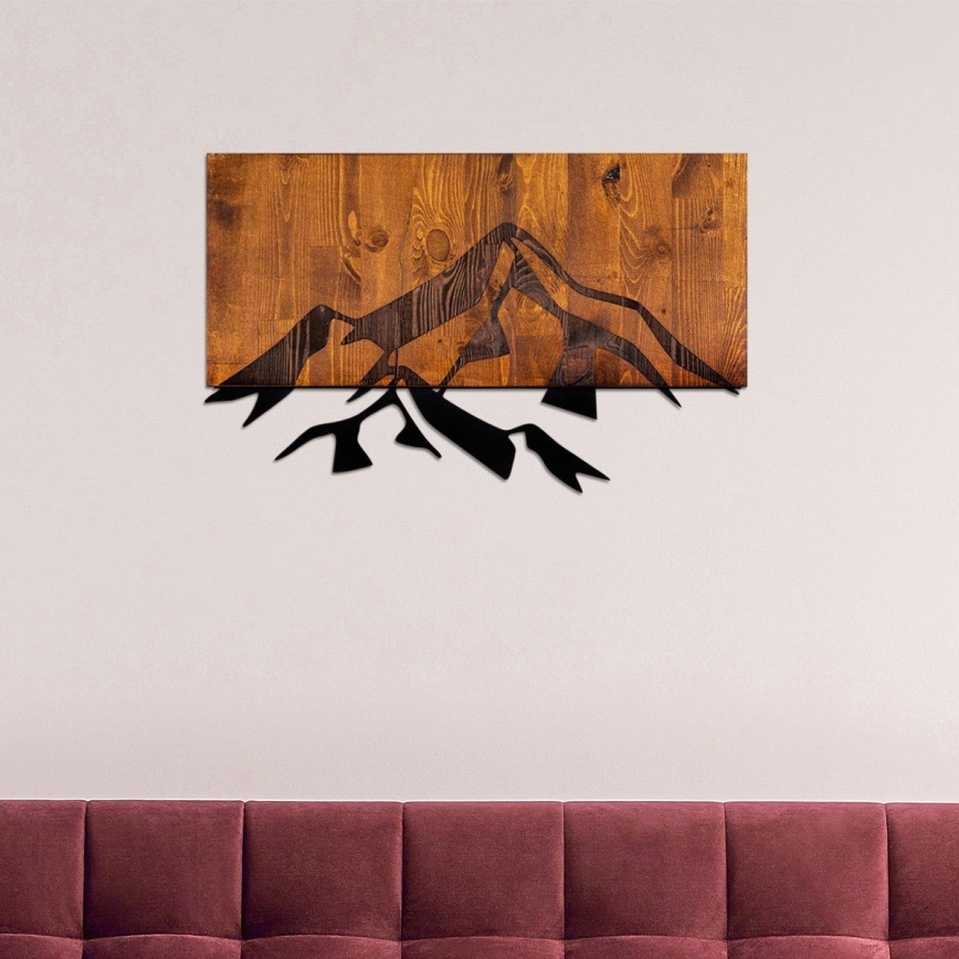 Wall decoration 58x36 cm mountains wood/metal