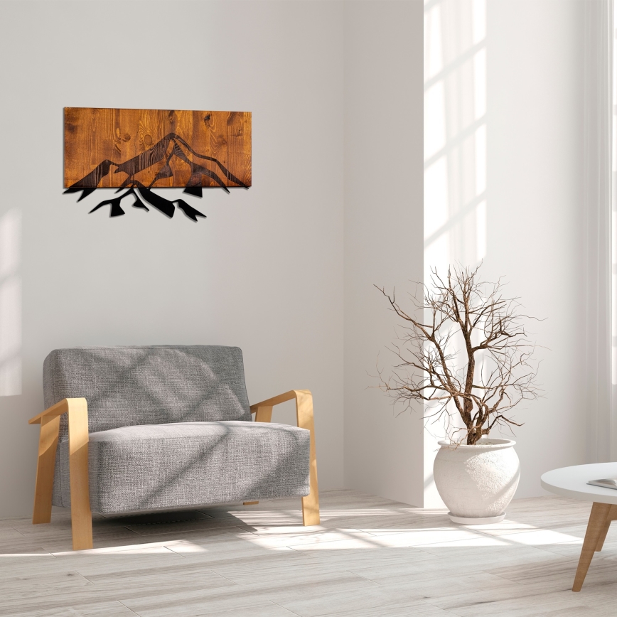 Wall decoration 58x36 cm mountains wood/metal