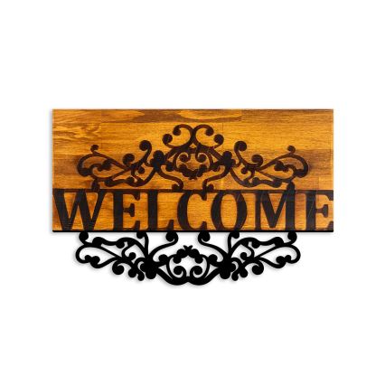 Wall decoration 58x36 cm welcome wood/metal