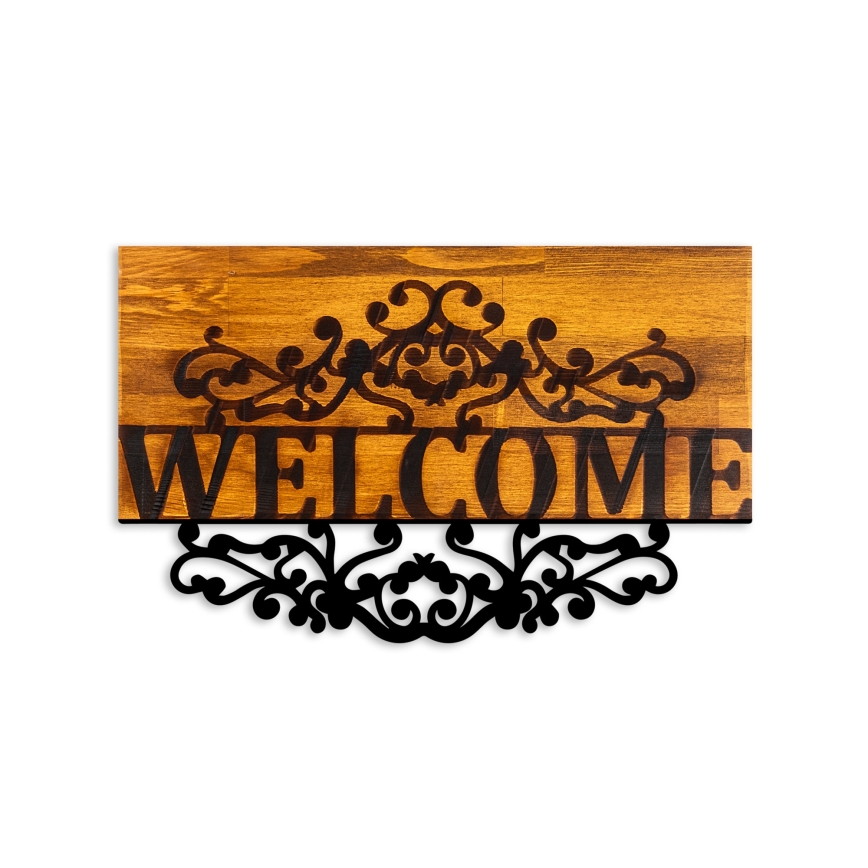 Wall decoration 58x36 cm welcome wood/metal