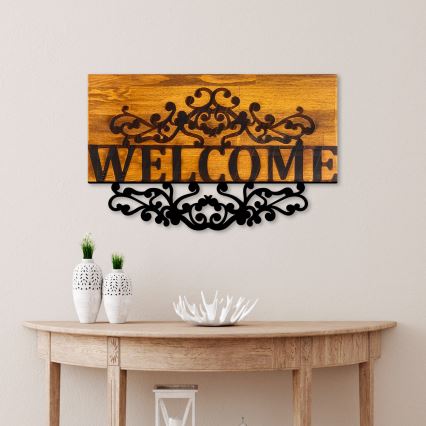 Wall decoration 58x36 cm welcome wood/metal