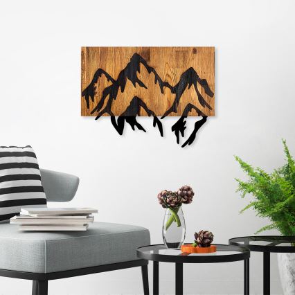 Wall decoration 58x44 cm mountains wood/metal