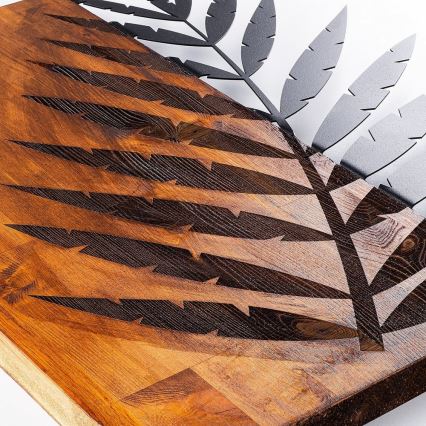 Wall decoration 58x50 cm leaf wood/metal