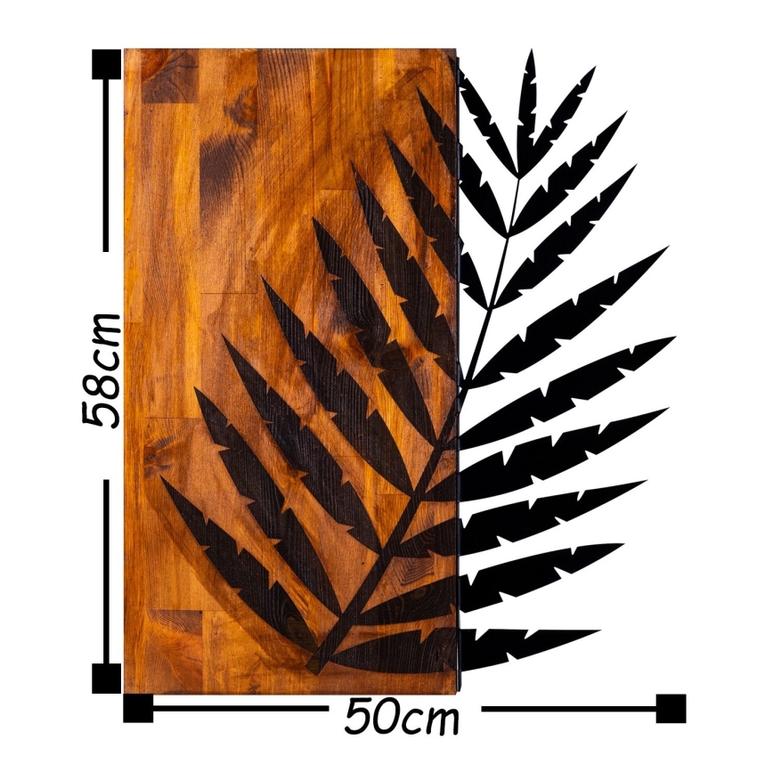Wall decoration 58x50 cm leaf wood/metal