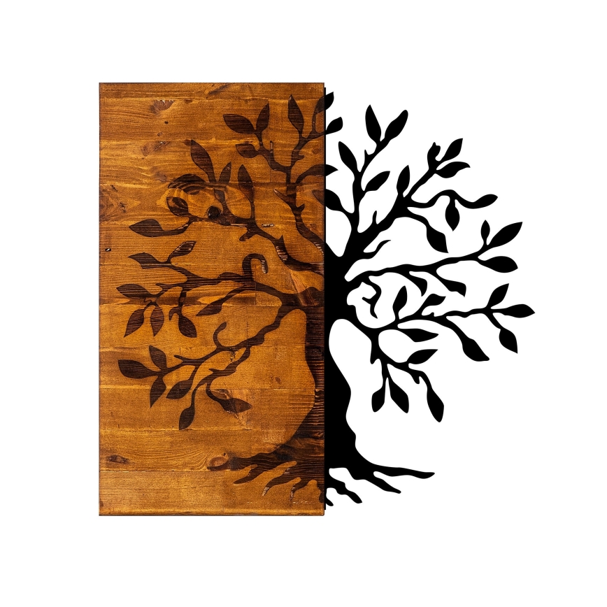 Wall decoration 58x58 cm tree wood/metal
