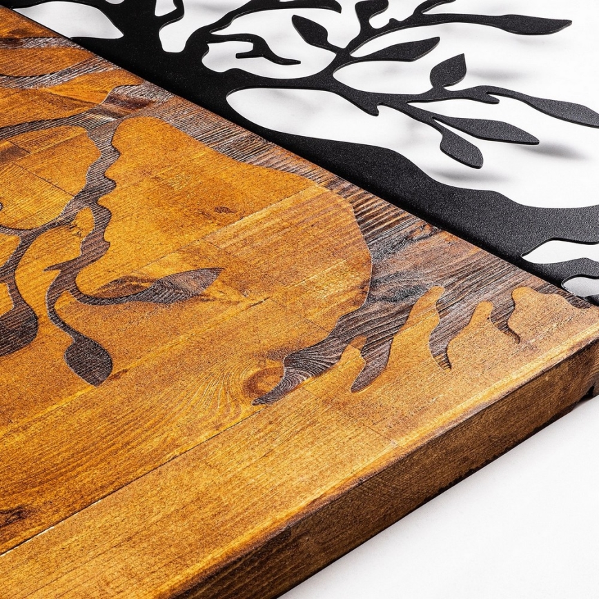 Wall decoration 58x58 cm tree wood/metal
