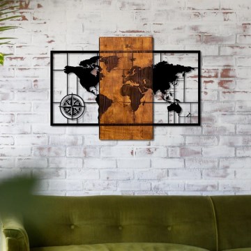Wall decoration 58x85 cm map wood/metal