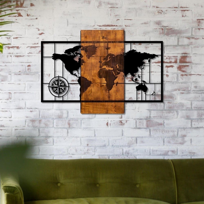 Wall decoration 58x85 cm map wood/metal