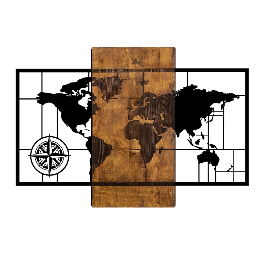 Wall decoration 58x85 cm map wood/metal