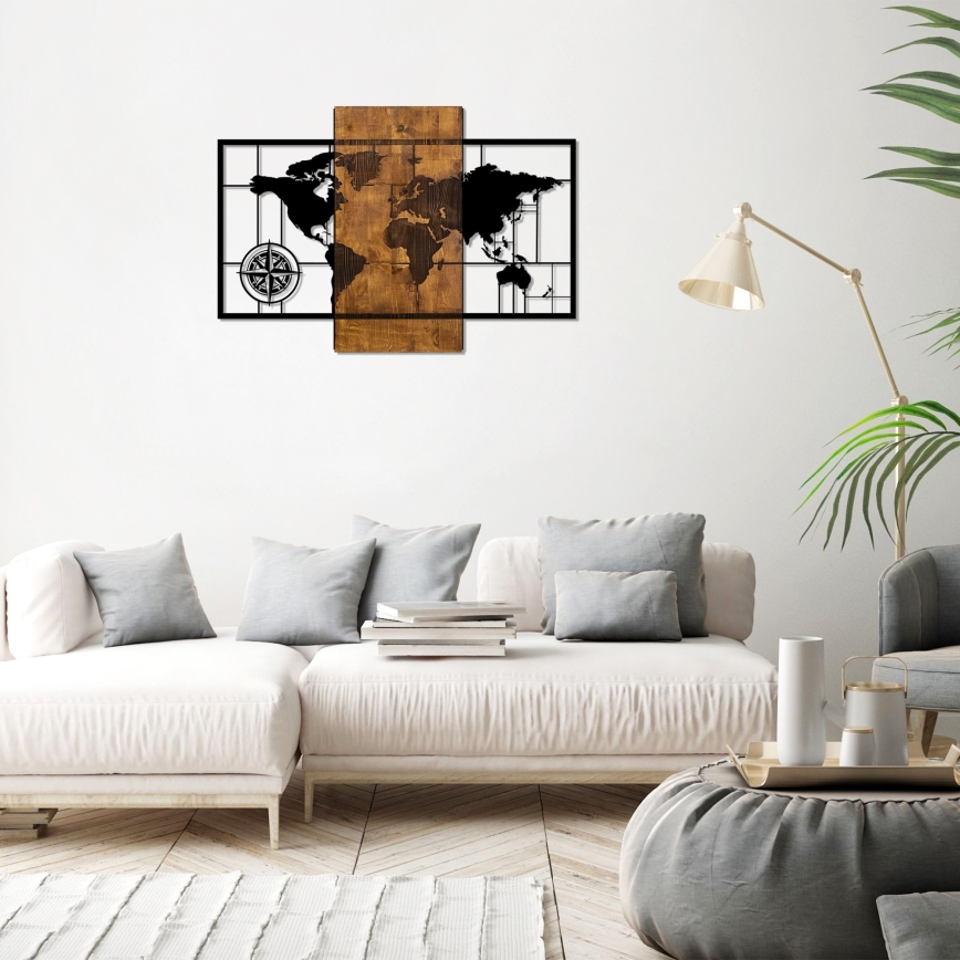 Wall decoration 58x85 cm map wood/metal