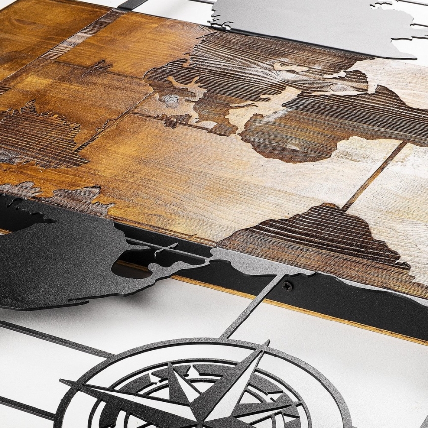Wall decoration 58x85 cm map wood/metal