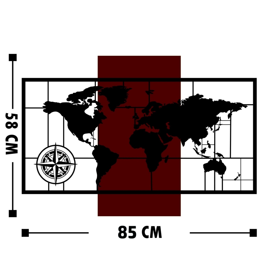 Wall decoration 58x85 cm map wood/metal