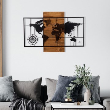 Wall decoration 58x85 cm map wood/metal