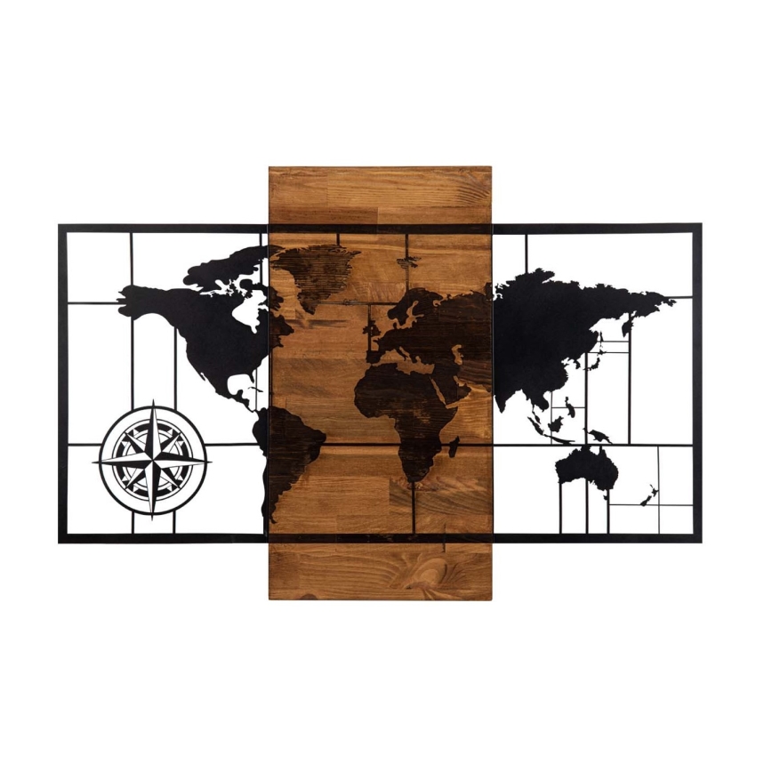 Wall decoration 58x85 cm map wood/metal