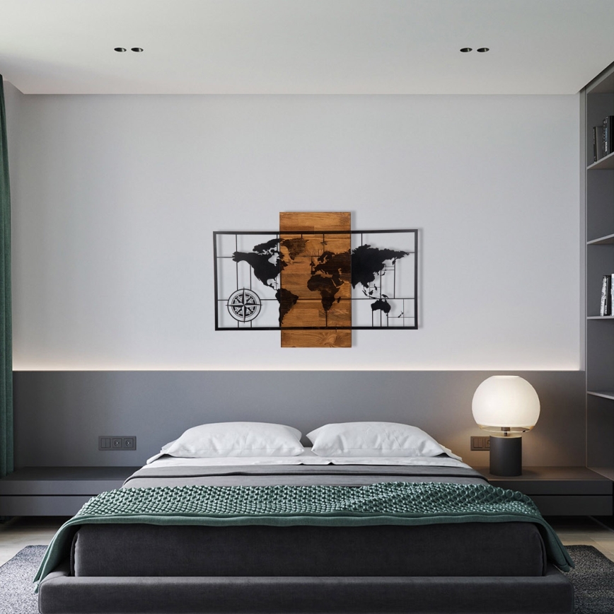 Wall decoration 58x85 cm map wood/metal