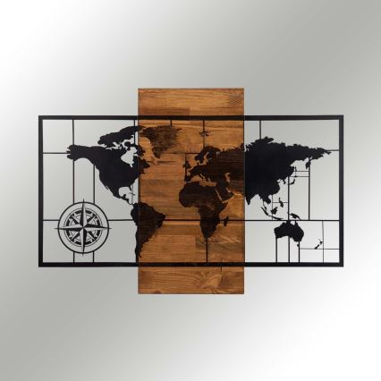 Wall decoration 58x85 cm map wood/metal