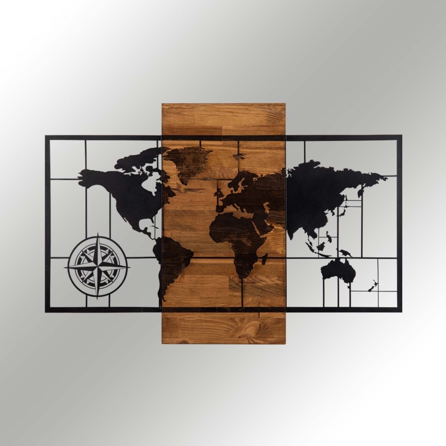 Wall decoration 58x85 cm map wood/metal