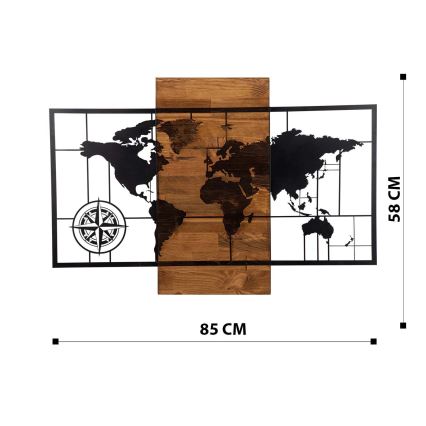 Wall decoration 58x85 cm map wood/metal