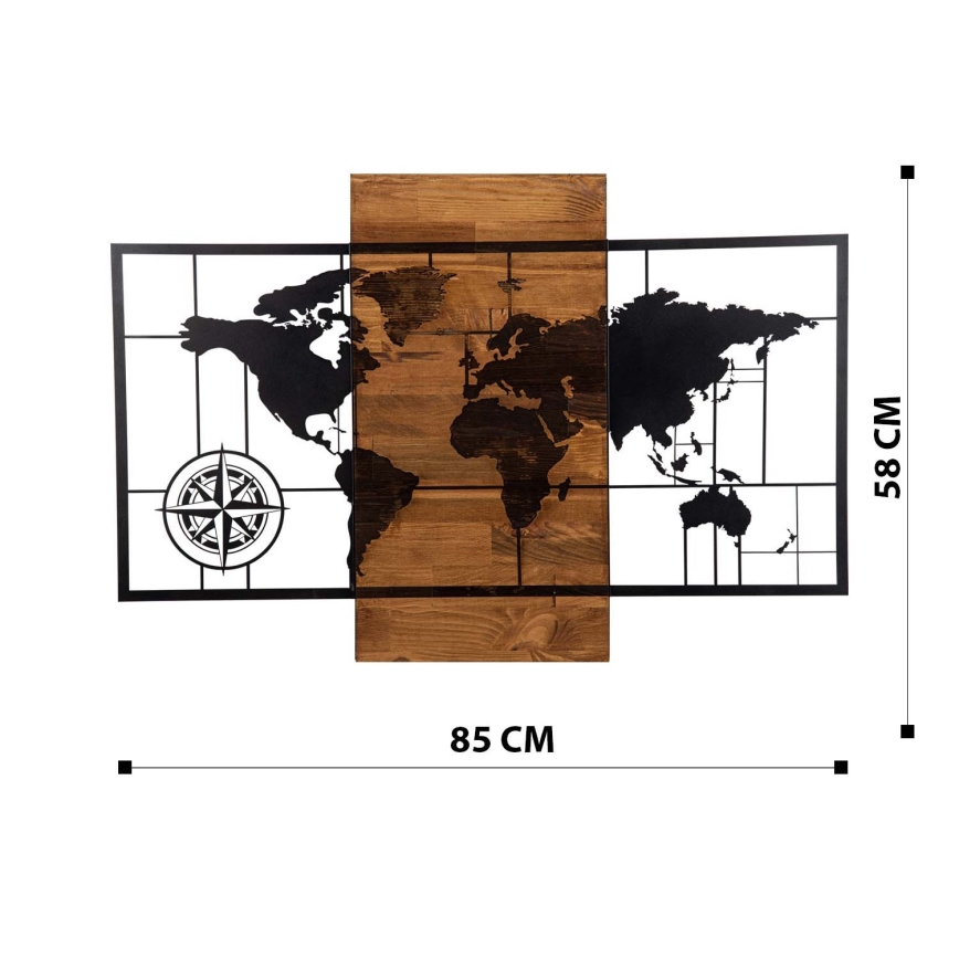 Wall decoration 58x85 cm map wood/metal