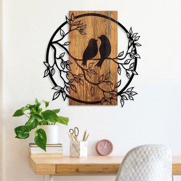 Wall decoration 59x57 cm birds wood/metal