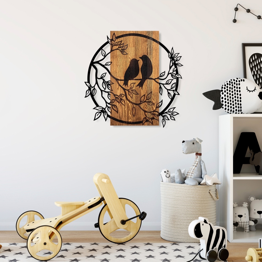 Wall decoration 59x57 cm birds wood/metal