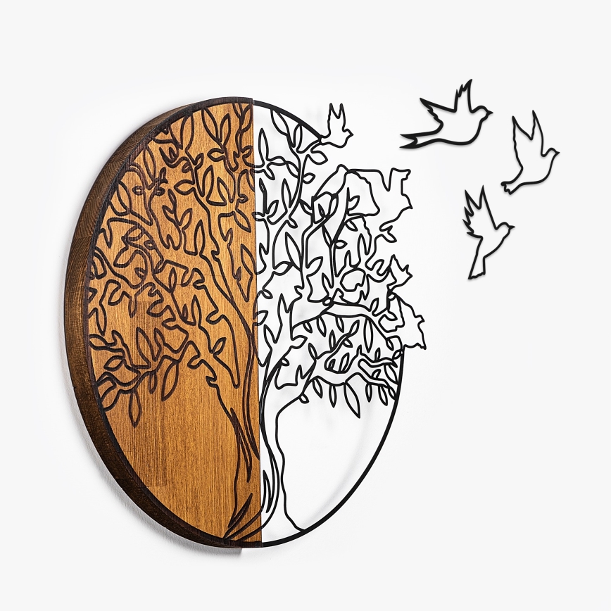 Wall decoration 60x56 cm tree and birds wood/metal