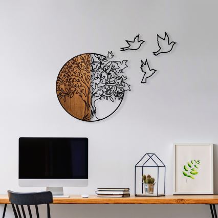 Wall decoration 60x56 cm tree and birds wood/metal