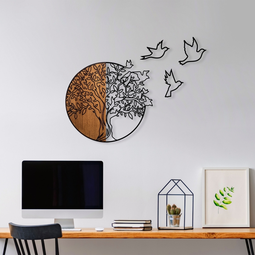 Wall decoration 60x56 cm tree and birds wood/metal