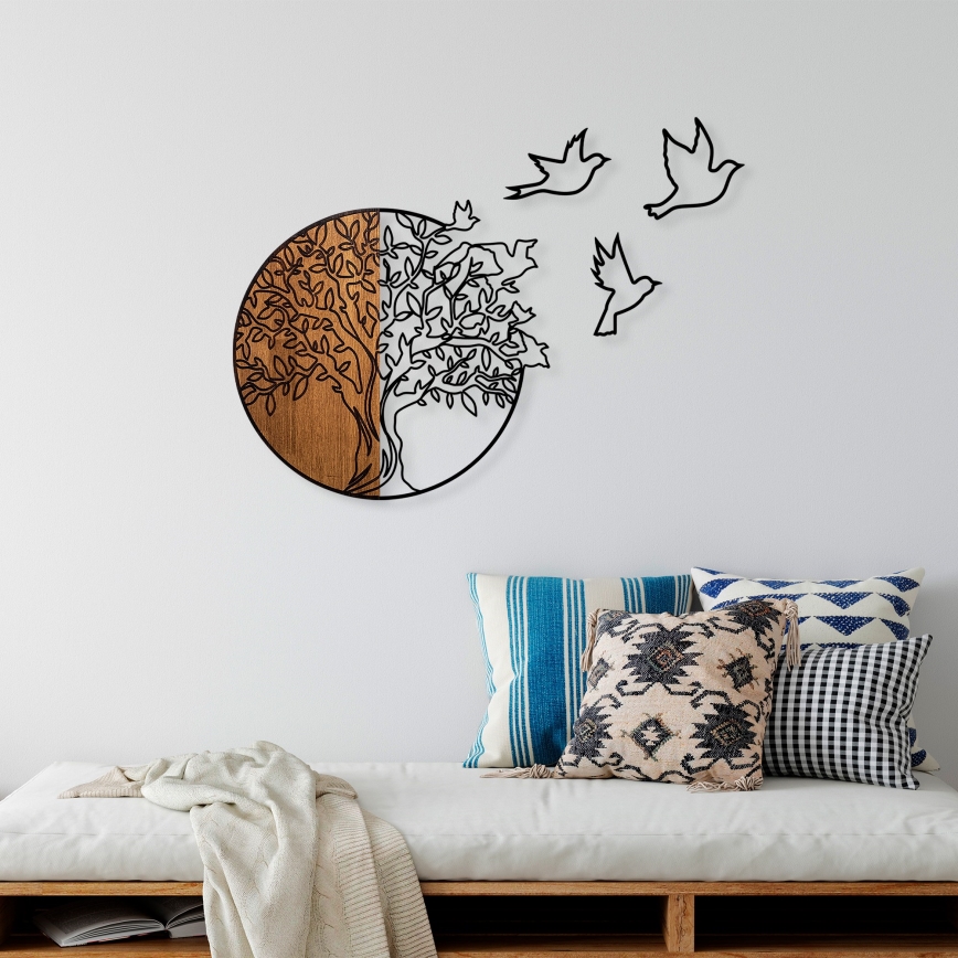 Wall decoration 60x56 cm tree and birds wood/metal