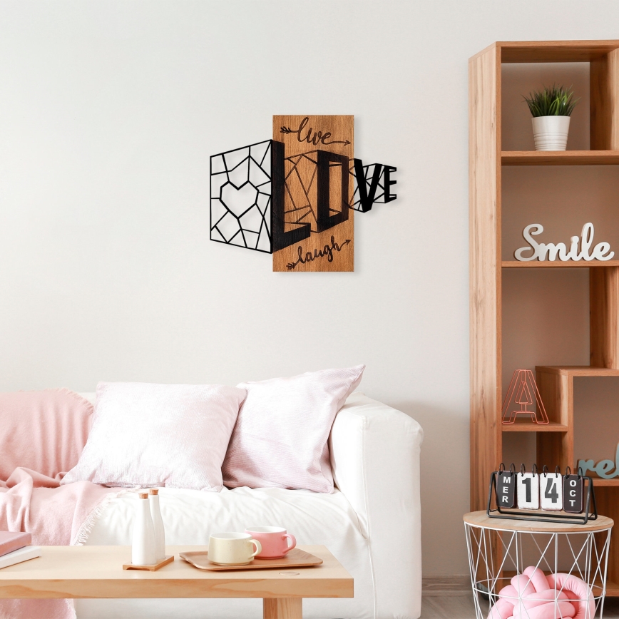 Wall decoration 68x58 cm love wood/metal