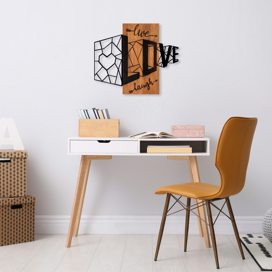 Wall decoration 68x58 cm love wood/metal