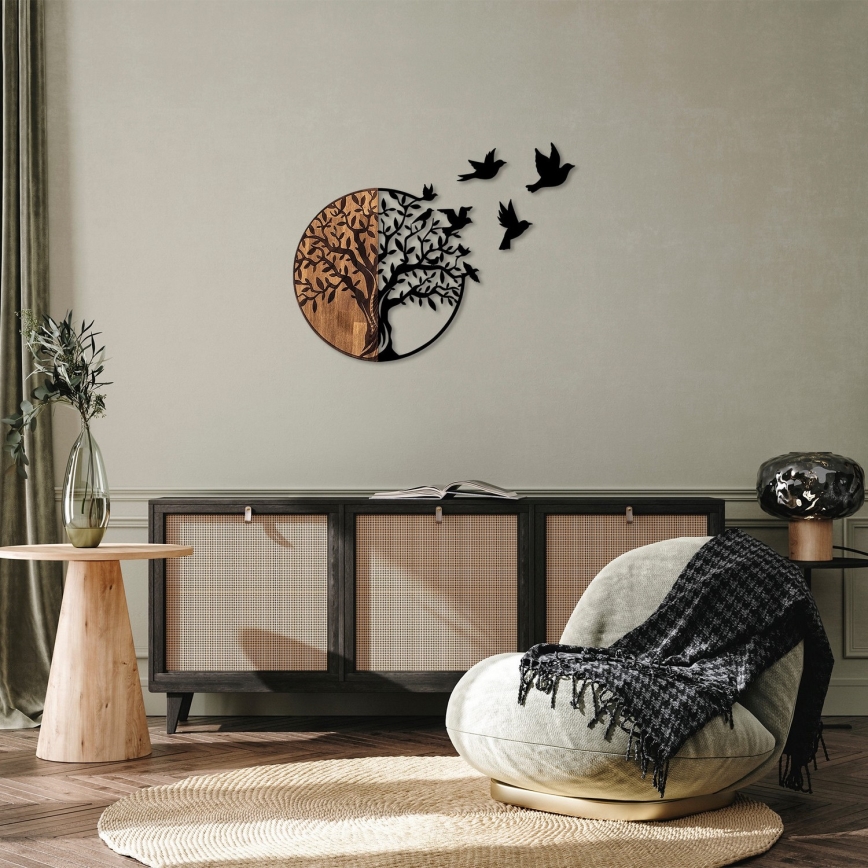 Wall decoration 71x92 cm tree wood/metal