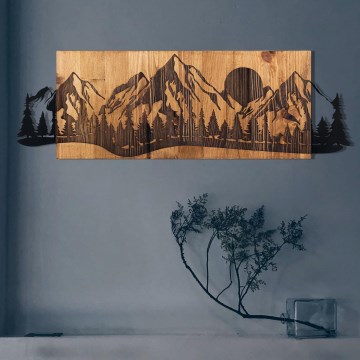 Wall decoration 75,5x24,5 cm mountains wood/metal