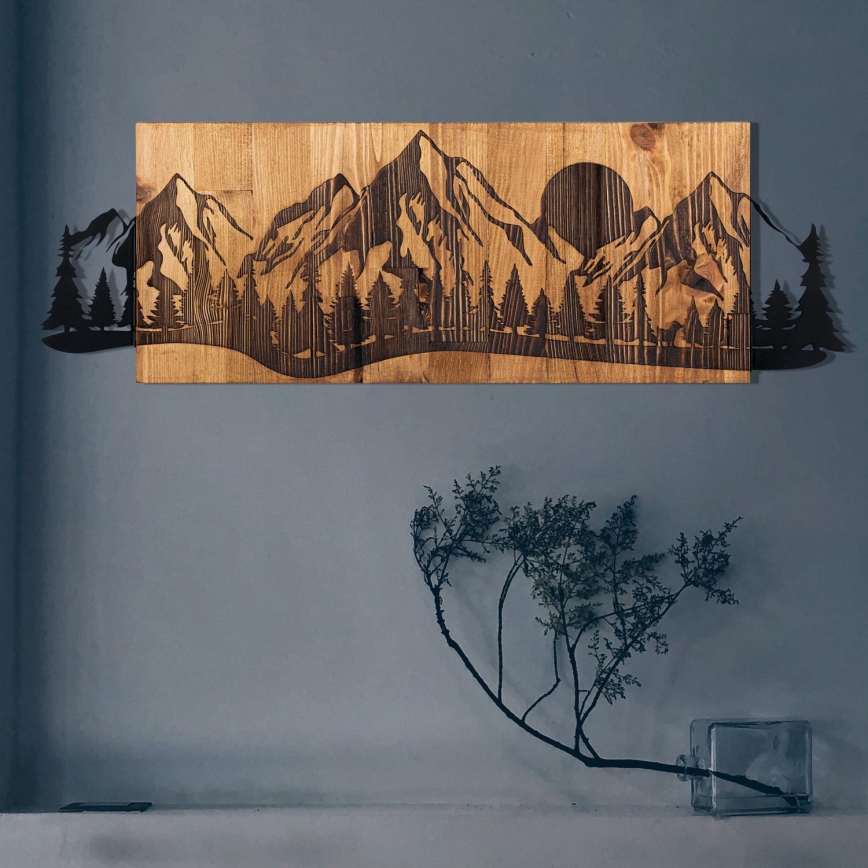 Wall decoration 75,5x24,5 cm mountains wood/metal