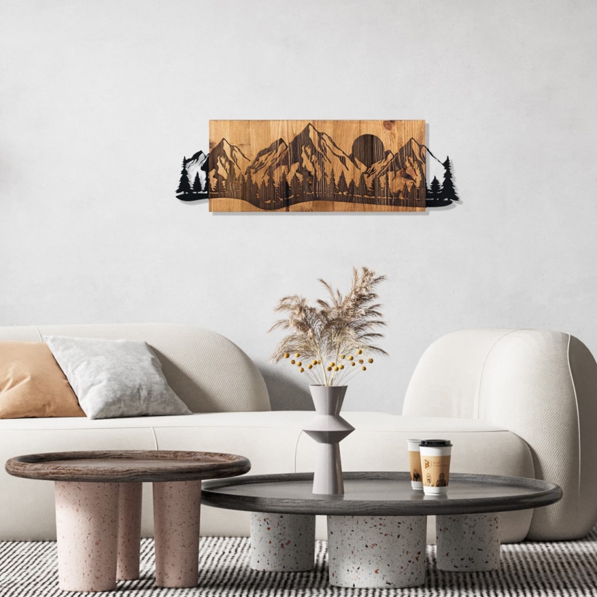 Wall decoration 75,5x24,5 cm mountains wood/metal