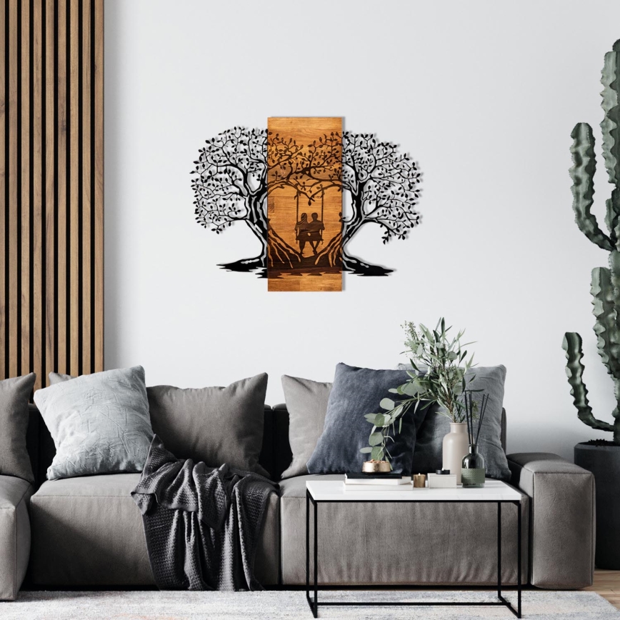 Wall decoration 76x58 cm trees wood/metal