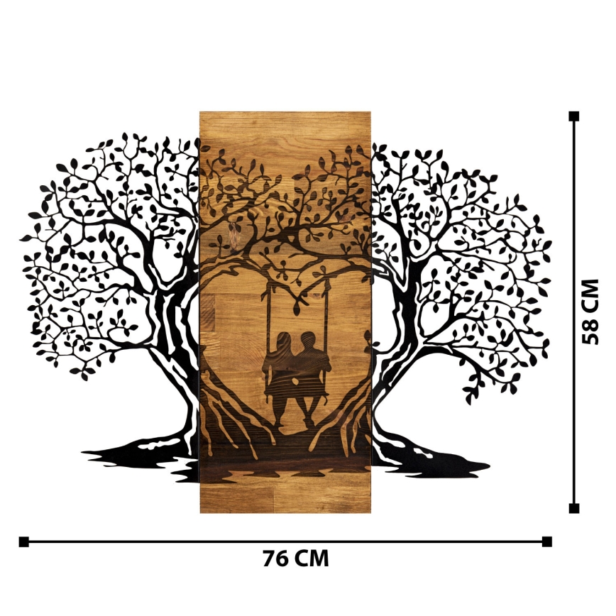 Wall decoration 76x58 cm trees wood/metal