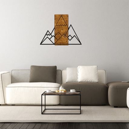 Wall decoration 78x58 cm mountains wood/metal
