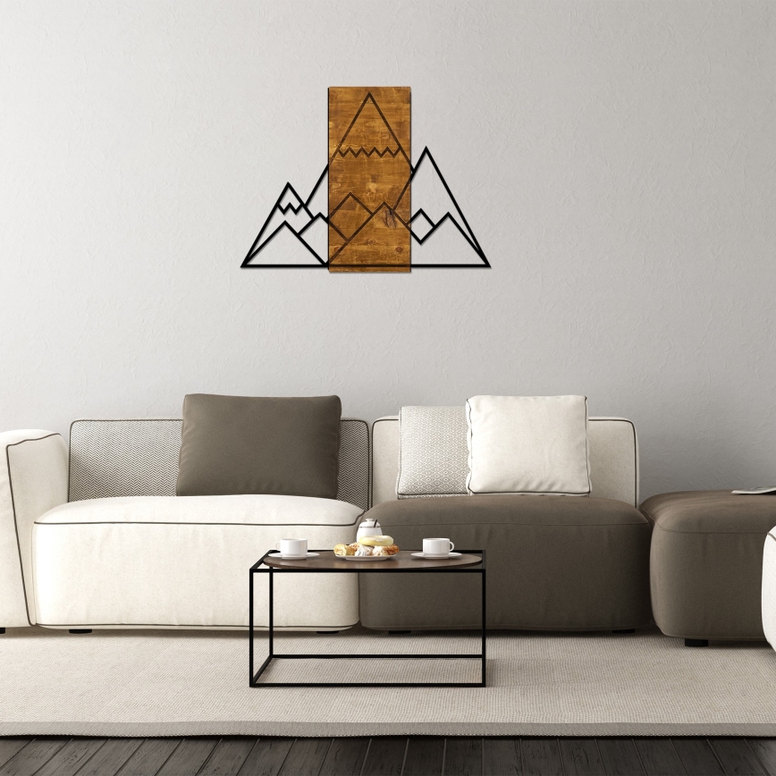 Wall decoration 78x58 cm mountains wood/metal