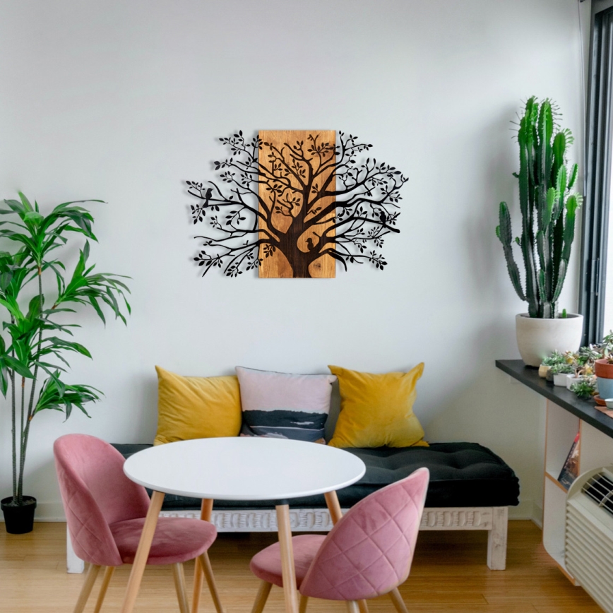 Wall decoration 85x58 cm tree wood/metal