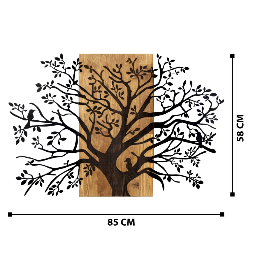 Wall decoration 85x58 cm tree wood/metal