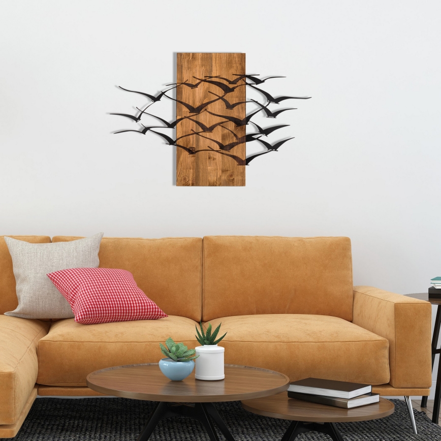 Wall decoration 86x58 cm birds wood/metal